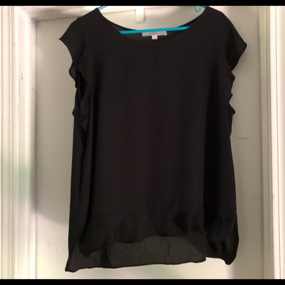 The Loft Ruffle flutter Sleeve Black Top Size XL